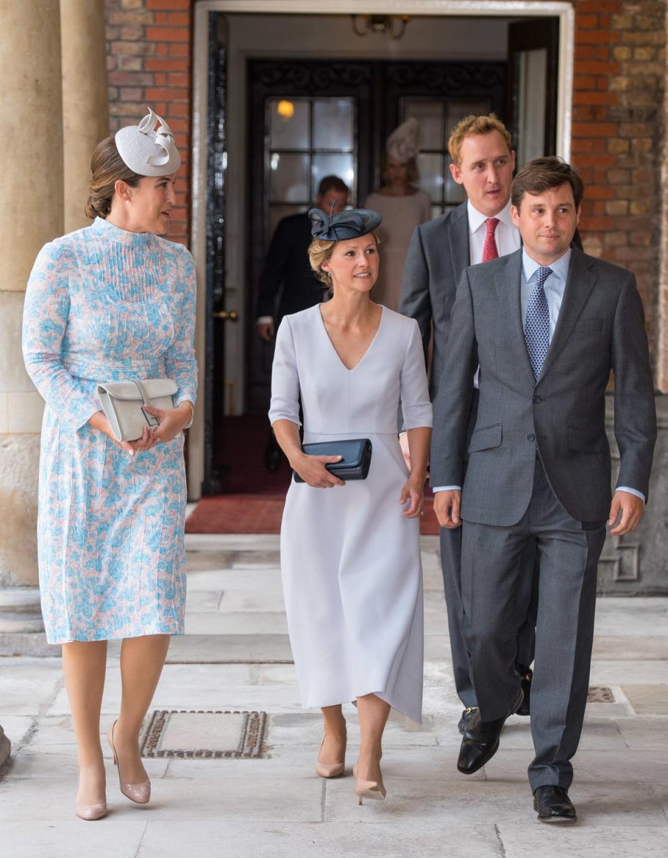 (Left to right) The Duchess of Cambridge's cousin Lucy Middleton, Hannah and Robert Carter, and Harry Aubrey-Fletcher (back) arriving for the christening of Prince Louis (PA)