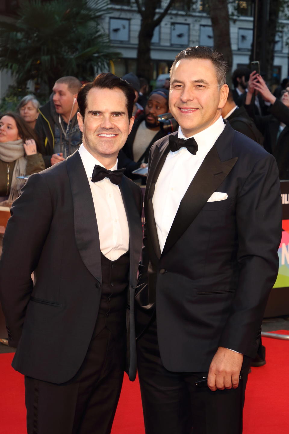 LONDON, UNITED KINGDOM - 2019/10/13: Jimmy Carr and David Walliams attend The Irishman International Premiere and closing Gala during the 63rd BFI London Film Festival at the Odeon Luxe Leicester Square in London. (Photo by Keith Mayhew/SOPA Images/LightRocket via Getty Images)