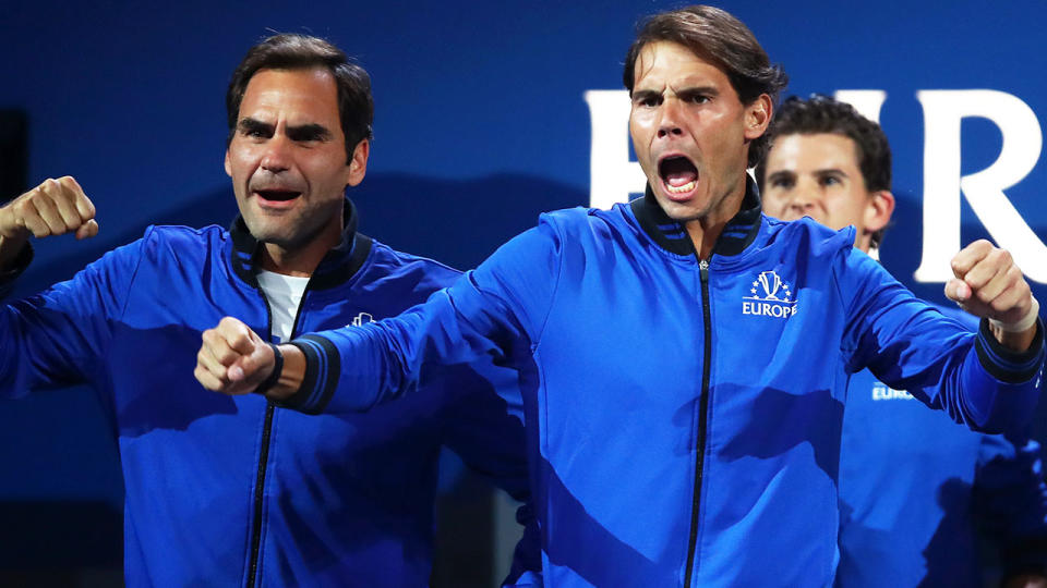 Roger Federer and Rafael Nadal, pictured here watching on at the Laver Cup.