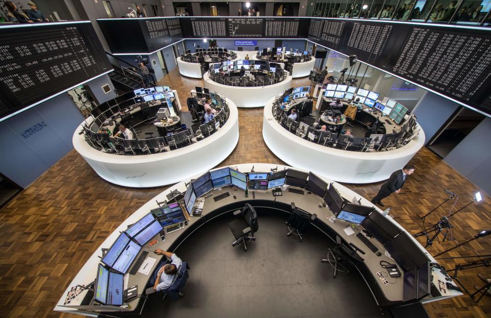 Traders at the German stock exchange in Frankfurt. Photo: Frank Rumpenhorst/Getty Images