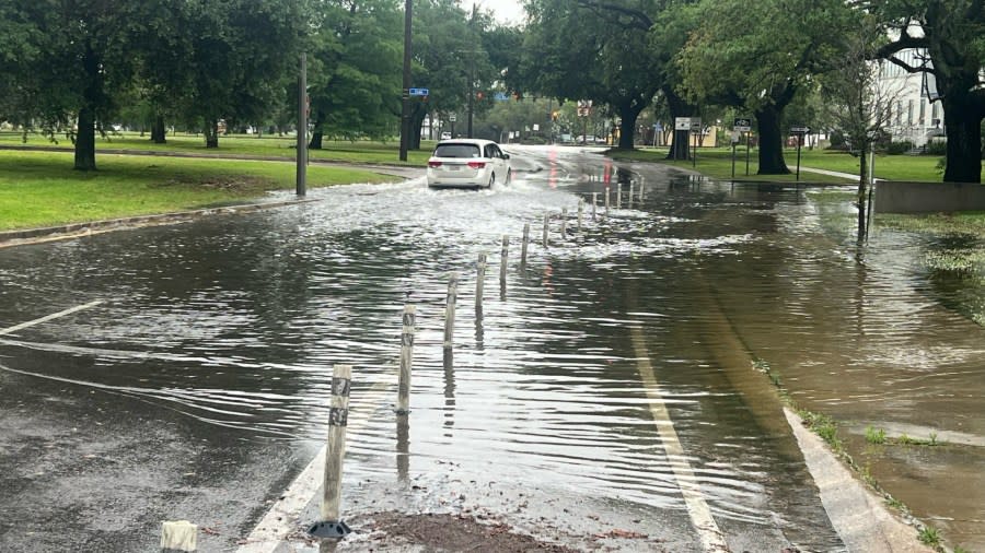 Street flooding near Norman C. Francis and Washington Avenue in New Orleans on Wednesday, April 10, 2024. (WGNO/Cole Walker)