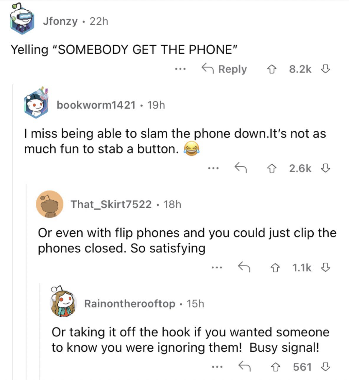 Reddit screenshot about how people used to have to run to get the phone.