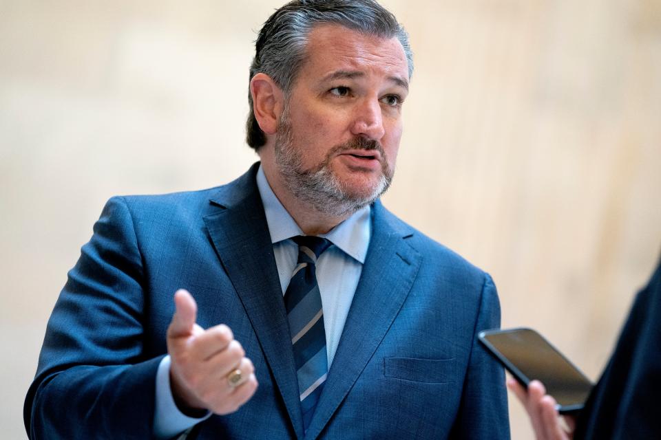 <p>U.S. Sen. Ted Cruz (R-TX) speaks to reporters prior to the Senate Republican luncheons at the Russell Senate Office Building on Capitol Hill on April 13, 2021 in Washington, DC.</p> (Photo by Stefani Reynolds/Getty Images)