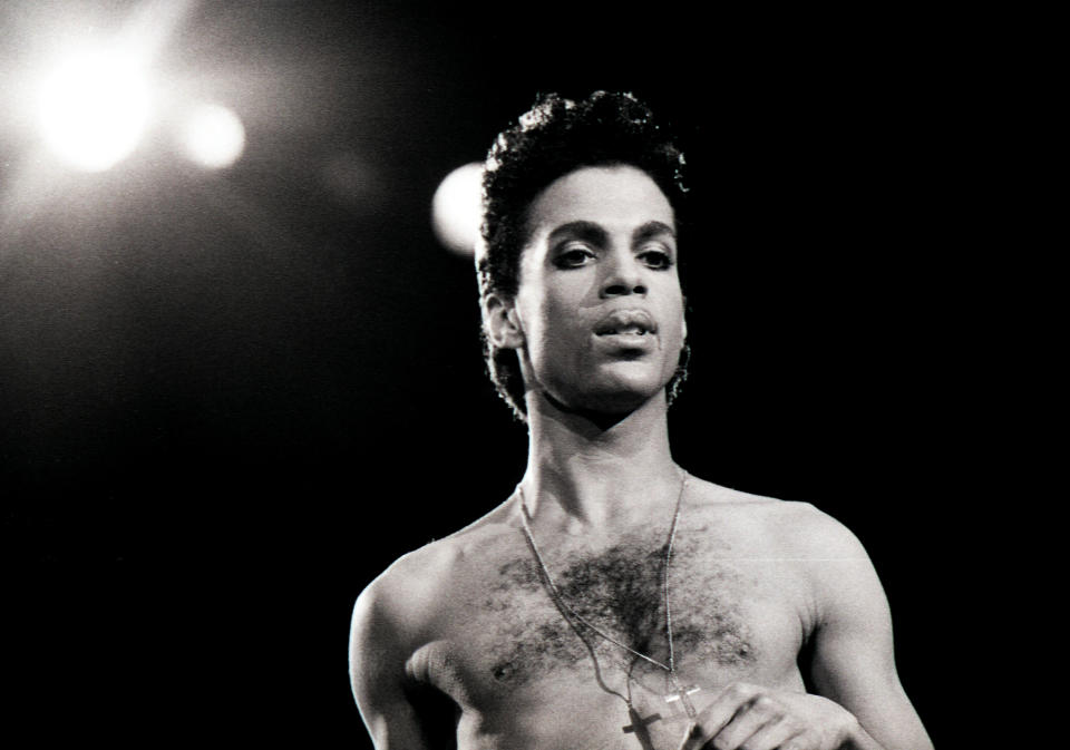 Prince performs during a tour stop in Denver at McNichols Arena July, 3, 1986. (Photo By John Leyba/The Denver Post via Getty Images)