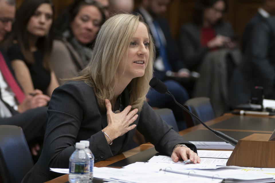 Kathy Kraninger, director of the Consumer Financial Protection Bureau, takes questions from the House Financial Services Committee's biannual review of the CFPB, on Capitol Hill in Washington, Thursday, March 7, 2019. (AP Photo/J. Scott Applewhite)