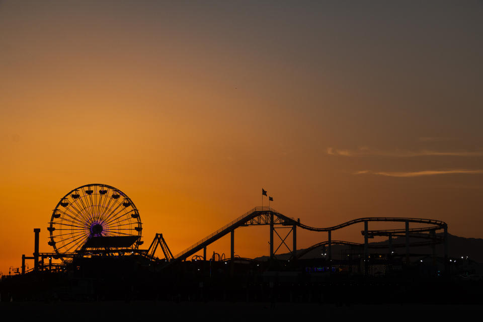 Theme park at dusk.