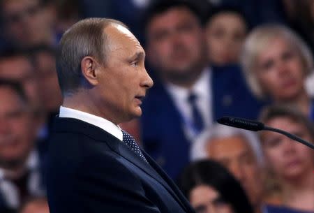 Russia's President Vladimir Putin delivers a speech during a meeting with the United Russia party members in Moscow, Russia, June 27, 2016. REUTERS/Maxim Shipenkov/Pool