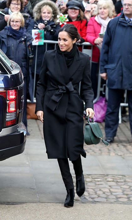 Meghan Markle dressed all in black for her arrival at Cardiff