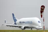 An Airbus Beluga XL transport plane lands at Albert airport