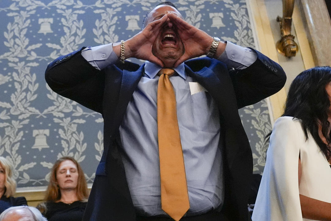 A heckler, later identified as Steven Nikoui, interrupts President Biden's the State of the Union address. 