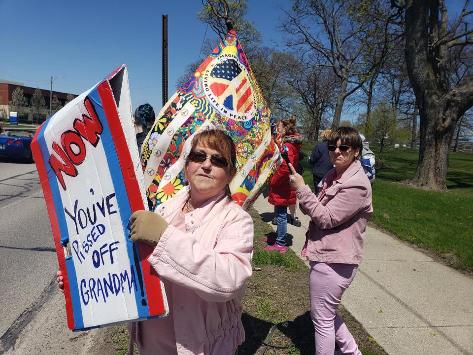 Julianne Desiderata (left) and Micheline Jacques, both Fort Gratiot residents, demonstrate at an abortion rights demonstration in Pine Grove Park Saturday, May 7, 2022.