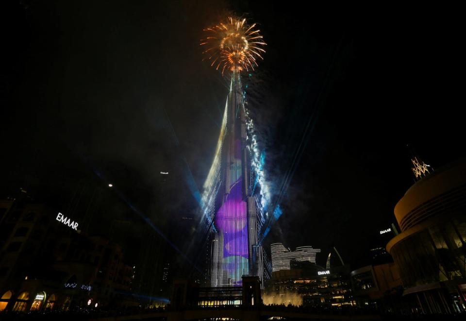 Fireworks explode from the Burj Khalifa, the tallest building in the world, during festivities in Dubai (REUTERS)