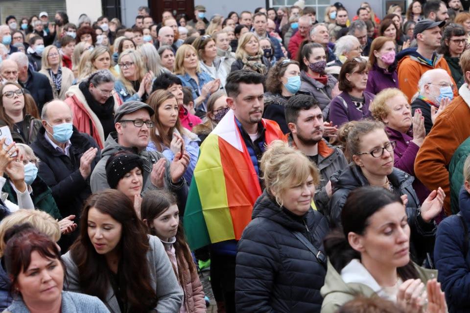 People attend a vigil in Sligo in memory of Aidan Moffitt and Michael Snee (Carl Brennan/PA) (PA Wire)