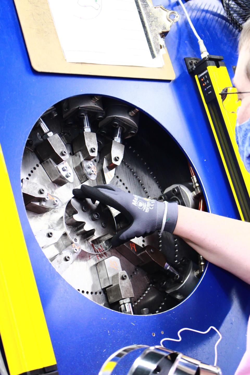 The bespoke cookie-cutter-making machine at Ann Clark Cookie Cutters.