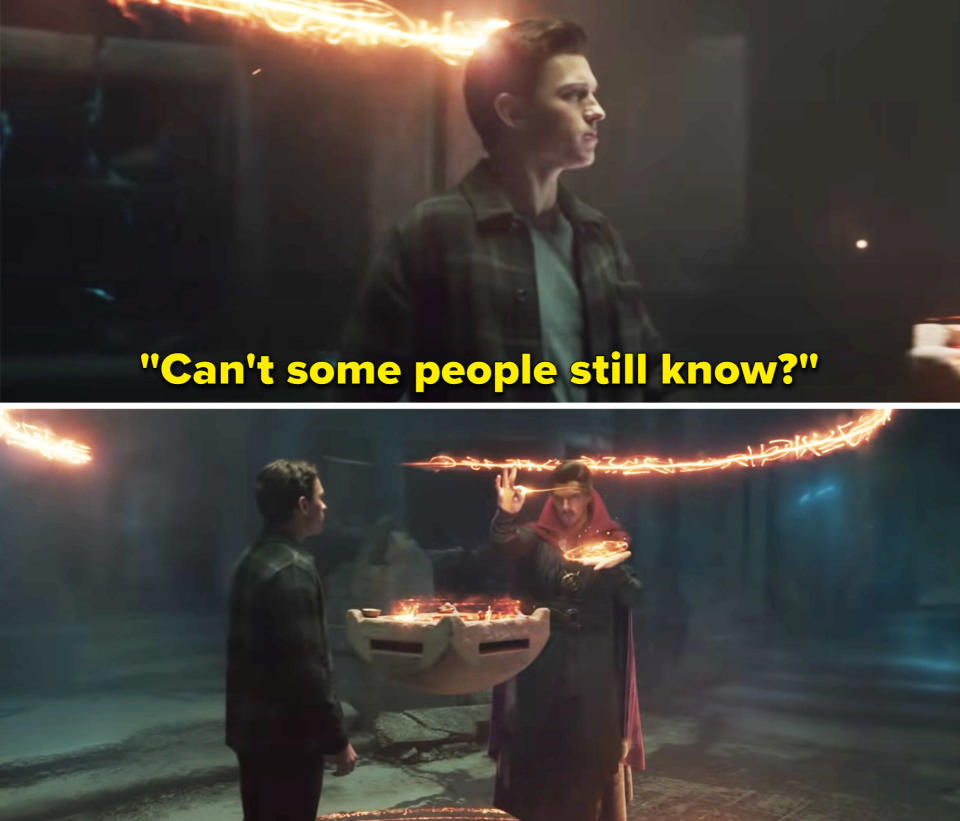 Tom asking Doctor Strange, "Can't some people still know?"
