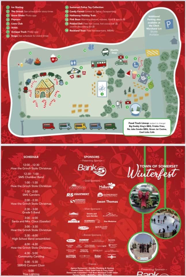 A map of events and activities at Somerset's Winterfest on Sunday, Dec. 5, from noon to 6 p.m., in the Slades Ferry District.