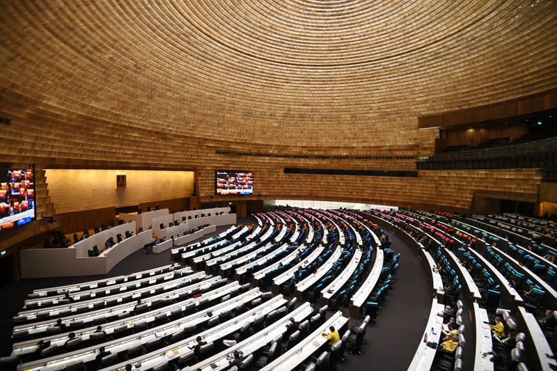 A view of Thailand's parliament during a special session to discuss the current political situation and the ongoing anti-government protests, in Bangkok