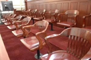 A picture of a jury box in Somerset County Courthouse.