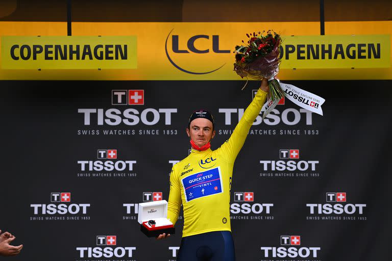 Yves Lampaert, el sorpresivo ganador de la primera etapa del Tour de France; el belga estaba exultante por su victoria parcial en Copenhague
