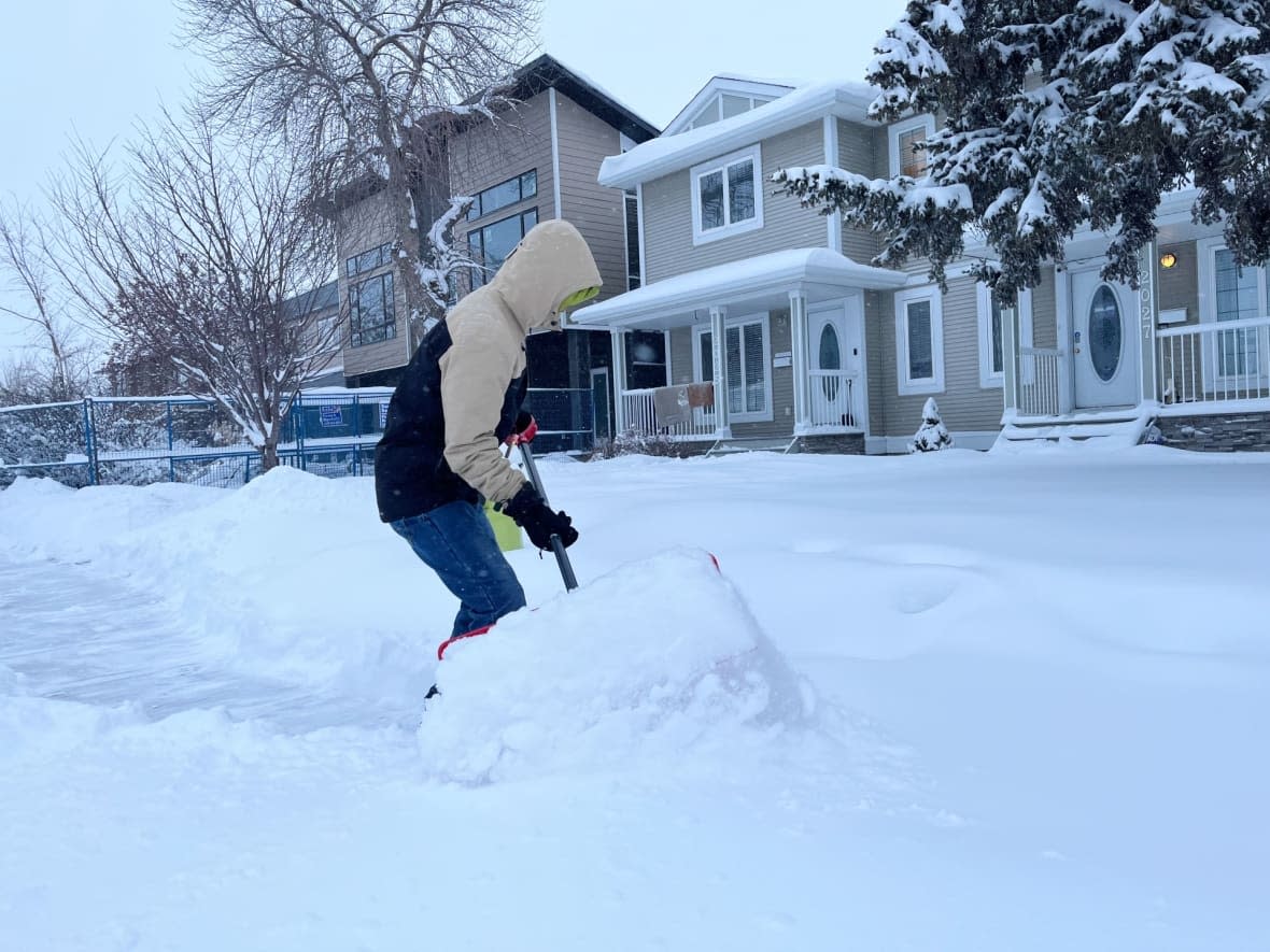 An Environment Canada snowfall warning that remained in effect Tuesday morning said snowfall totals of 15 to 30 centimetres were likely for the city before the system moves on.  (Dave Gilson/CBC - image credit)