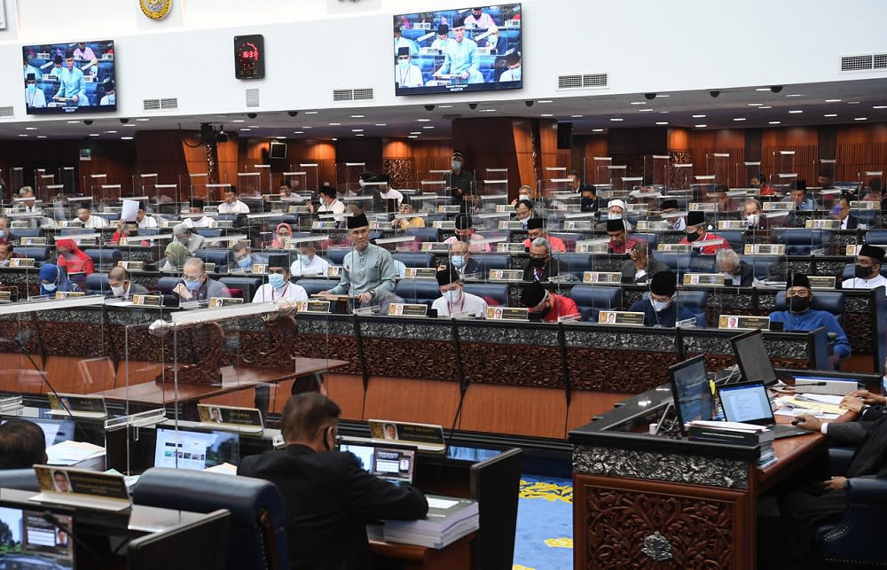 Finance Minister Datuk Seri Tengku Zafrul Abdul Aziz tables Budget 2021 in Parliament November 6, 2020. ― Bernama pic