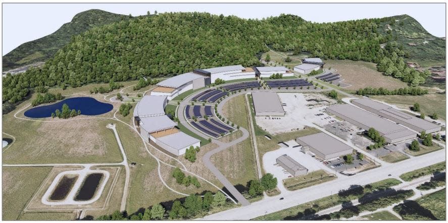 A rendering done by the Farnsworth Group of the proposed Galena Road Business Park. This development would be a $40 million project that's part of a larger TIF district.