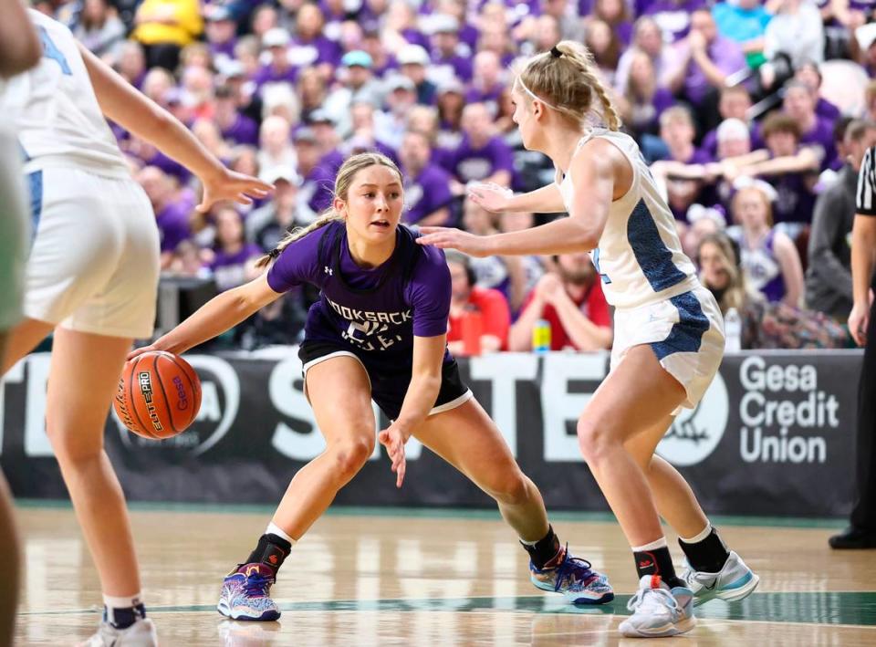 Nooksack Valley guard Devin Coppinger (24) in the Class 1A state championship game against Lynden Christian on Saturday, March 4, 2023 at the Yakima Valley SunDome in Yakima, Wash.