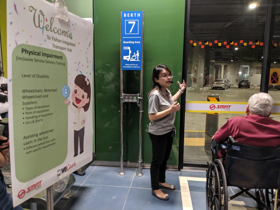 An assistive panel that allows wheelchair users to alert bus drivers that they require aid, as seen at the hub on 23 August, 2019. (PHOTO: Yahoo News Singapore)