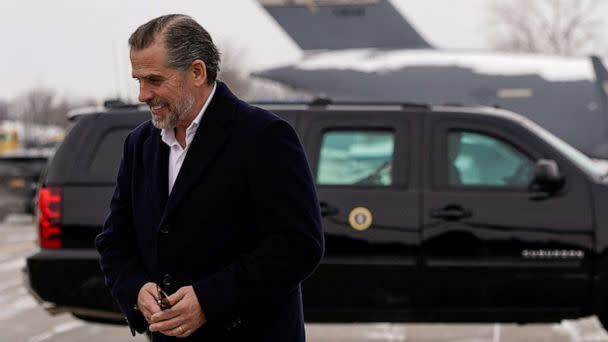 PHOTO: Hunter Biden walks to a vehicle after disembarking from Air Force One with his father, President Joe Biden, at Hancock Field Air National Guard Base in Syracuse, New York, Feb. 4, 2023. (Elizabeth Frantz/Reuters)