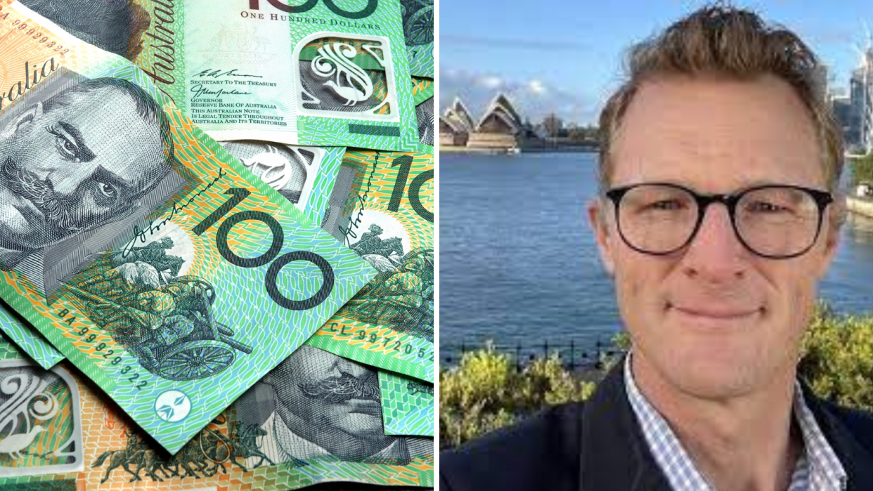 Joel Gibson and a pile of Australan cash