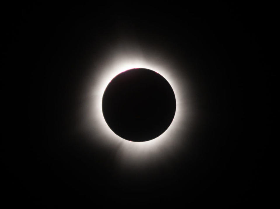 Solar eclipse, Lake Carmi, Vermont, April 8th, 2024.<p><a href="https://www.gettyimages.com/detail/news-photo/the-moon-eclipses-the-sun-during-a-total-solar-eclipse-on-news-photo/2148033417?adppopup=true" rel="nofollow noopener" target="_blank" data-ylk="slk:Photo by Noam Galai/Getty Images;elm:context_link;itc:0;sec:content-canvas" class="link ">Photo by Noam Galai/Getty Images</a></p>