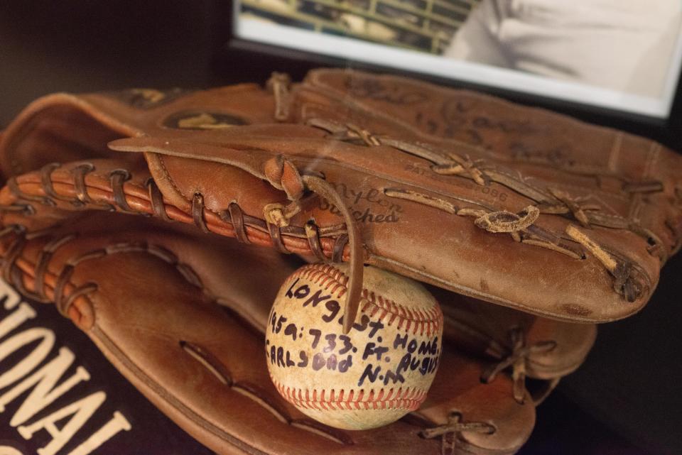 This home run ball, hit by Gil Carter on Aug. 11, 1959 when he was with the Carlsbad Potashers minor league team, is one of countless objects on display at the Negro Leagues Baseball Museum in Kansas City.