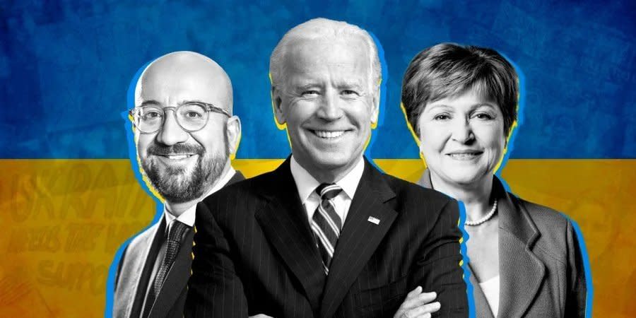 Chairman of the European Council Charles Michel, US President Joe Biden, and Head of the IMF Kristalina Georgieva symbolize Ukraine's main donors - the EU, the U.S. and IMF