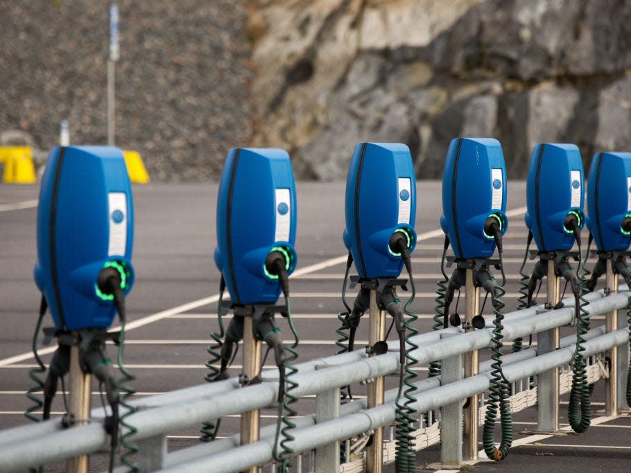 EV charging stations for electric cars seen in Gothenburg.