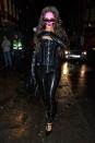 <p>For Halloween, Rih was spotted in a black latex corset, tonal slim-fit pants and gloves when she left Annabel's Halloween Party in Mayfair, London, England with bubblegum face paint on and and rose-tinted sunglasses.</p>