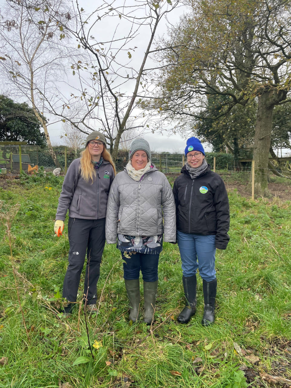 (From left to right) Katy Bell, Ulster Wildlife joins Dawn Stocking, Ballycruttle Farm and Michelle Duggan, RSPB NI to ring the four barn owl chicks which made a surprise welcome to the farm this winter (UlsterWildlife/PA)