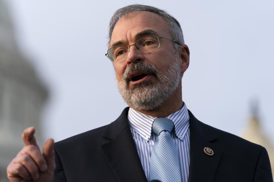 Rep. Andy Harris, R-Md., speaks during a news conference with members of the conservative Freedom Caucus, on Capitol Hill, Thursday, Dec. 3, 2020, in Washington. (AP Photo/Jacquelyn Martin)