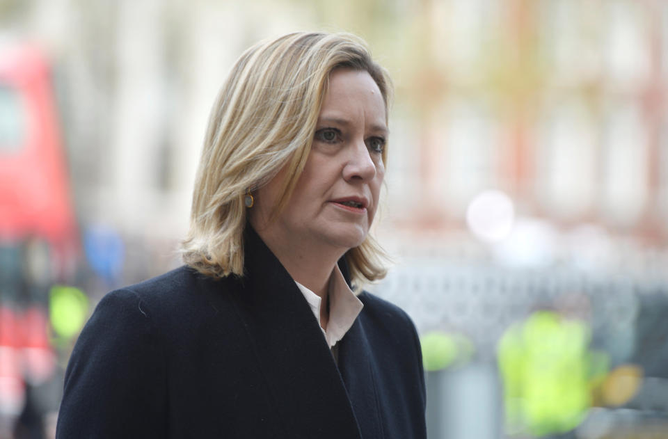 Britain's Home Secretary Amber Rudd, arrives at a Service of Hope at Westminster Abbey, following the attack on Westminster Bridge two weeks ago, in London, April 5, 2017 REUTERS/Hannah McKay