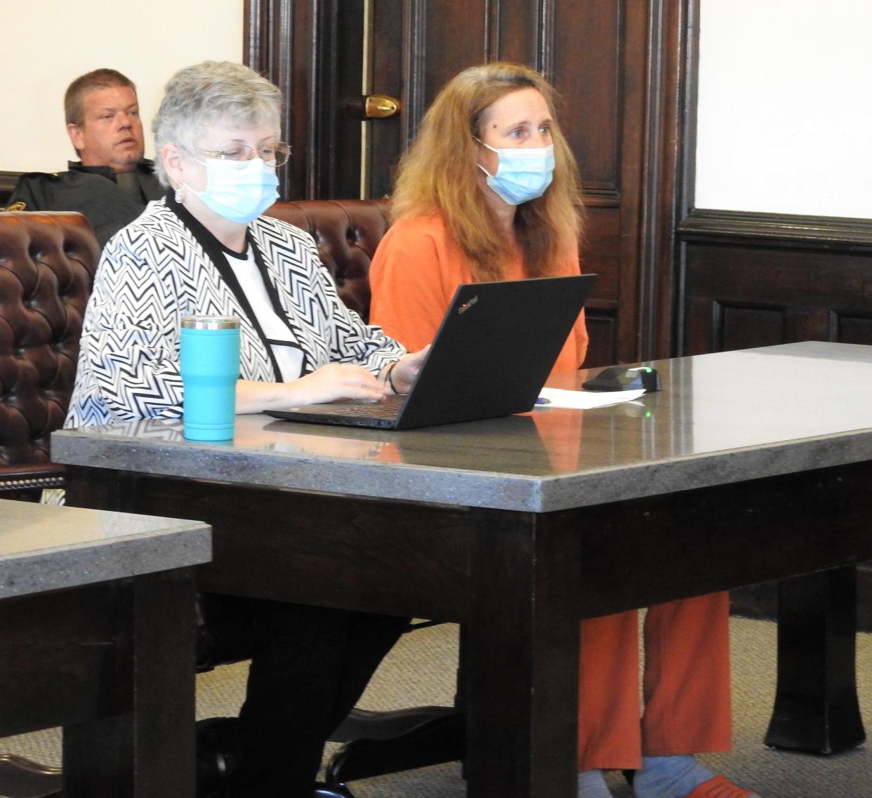 Attorney Marie Seiber with client Pamela Marion Monday in Coshocton County Common Pleas Court. Marion entered no contest pleas to charges of vehicular homicide and operating a vehicle impaired. Sentencing will be at a later date. She could serve from two to eight years in prison.