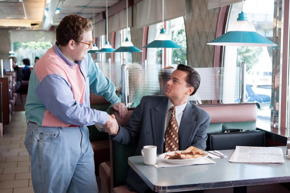 Jonah Hill and Leonardo DiCaprio in The Wolf of Wall Street.