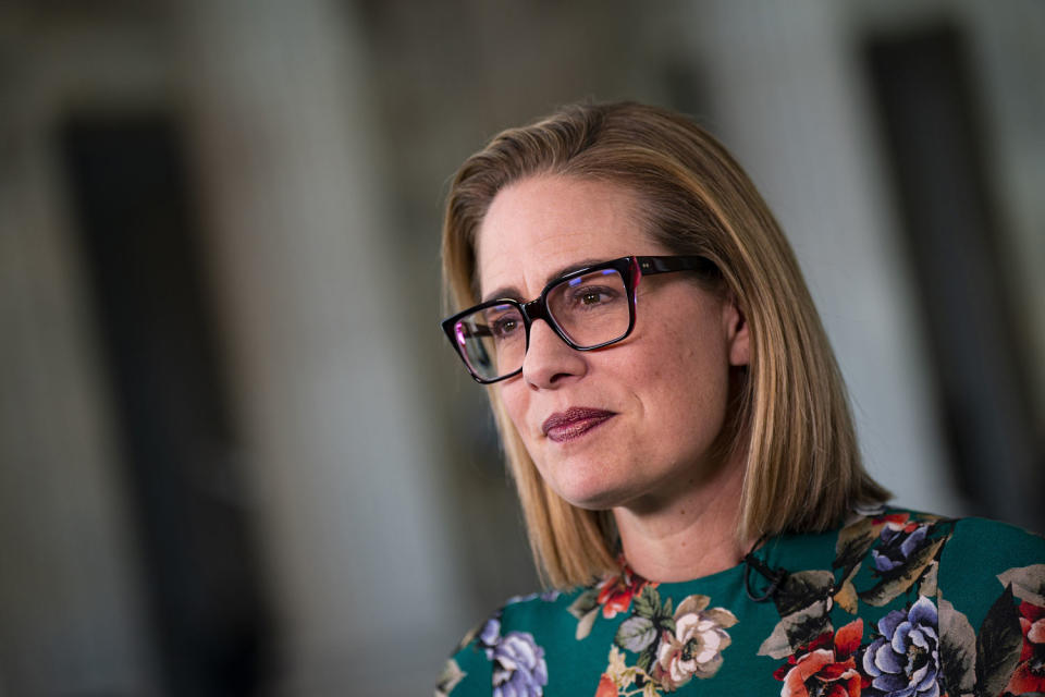 Kyrsten Sinema during an interview on Capitol Hill (Al Drago / Bloomberg via Getty Images file )