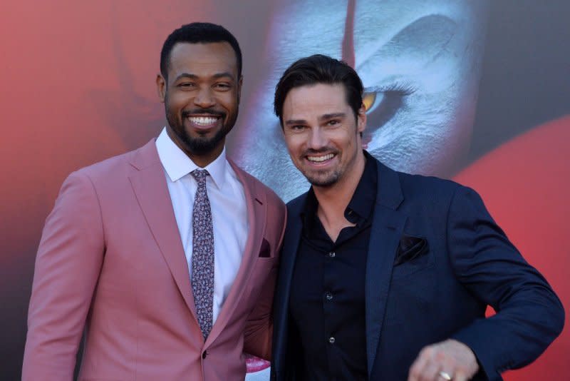 Jay Ryan (L) and Isaiah Mustafa attend the premiere of "It Chapter Two" at the Regency Village Theatre in the Westwood section of Los Angeles on August 26, 2019. Mustafa turns 50 on February 11. File Photo by Jim Ruymen/UPI