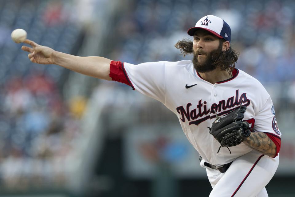 Washington Nationals starting pitcher Trevor Williams throws during a baseball game against the <a class="link " href="https://sports.yahoo.com/mlb/teams/san-diego/" data-i13n="sec:content-canvas;subsec:anchor_text;elm:context_link" data-ylk="slk:San Diego Padres;sec:content-canvas;subsec:anchor_text;elm:context_link;itc:0">San Diego Padres</a> in Washington on May 24, 2023. | Manuel Balce Ceneta, Associated Press