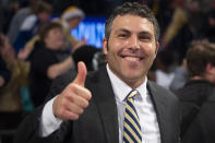 Georgia Tech coach Josh Pastner smiles after the team's 79-77 victory over Georgia in an NCAA college basketball game Tuesday, Dec. 6, 2022, in Atlanta. (AP Photo/Hakim Wright Sr.)