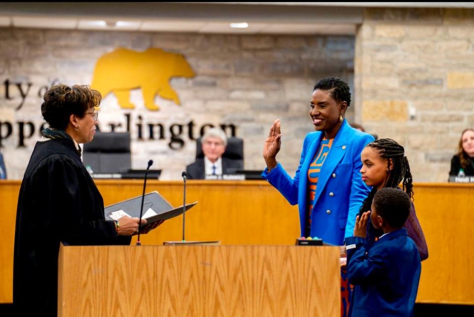 After winning in the 2021 city council elections, Ukeme Awakessien Jeter became Upper Arlington's first female and first Black mayor.