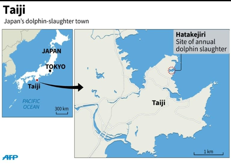 Map of Japan locating the dolphin-slaughter town of Taiji