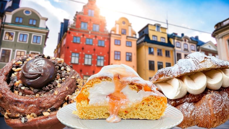 pastries with Stockholm city backdrop