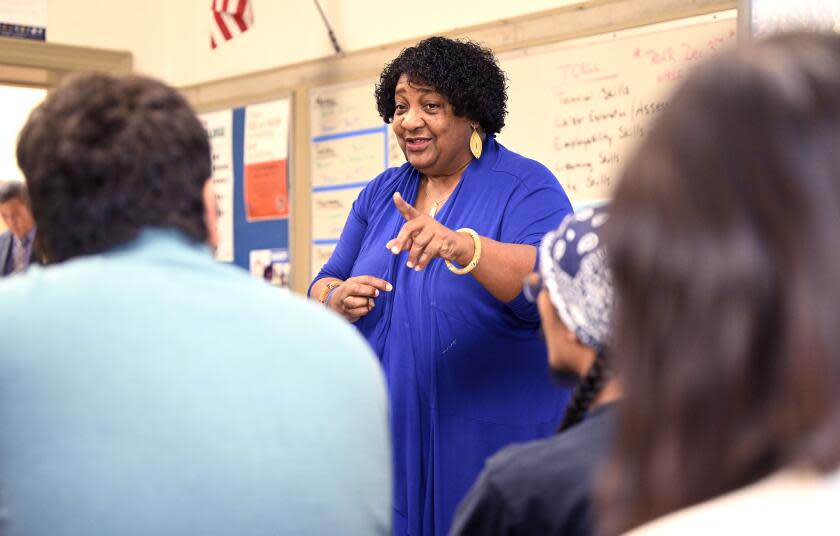 Ontario, CA - September 21: California Secretary of State Shirley Weber Ph.D. speaks to students at Chaffey High School in Ontario on Wednesday, Sept. 21, 2022 about making the effort to register prior to age 18 to vote. (Photo by Will Lester/MediaNews Group/Inland Valley Daily Bulletin via Getty Images)