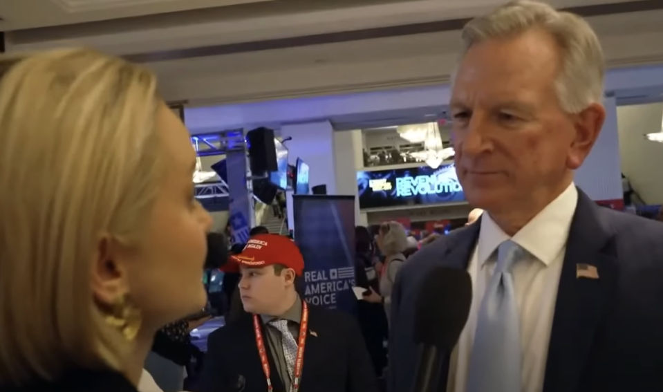 Interviewer asking senator Tommy Tuberville questions