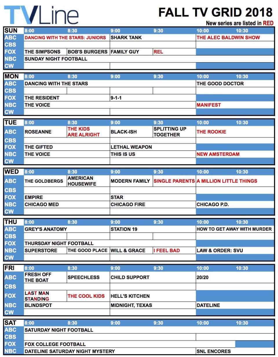 Fall TV Schedule 2018: What's on When? And Versus What?